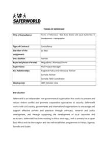 TERMS OF REFERENCE Title of Consultancy: Terms of Reference: Non State Actors and Local Authorities in Development - Videographer