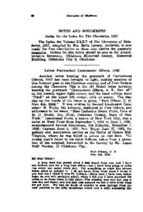 NOTES AND DOCUMENTS Order for the Index for The Chronicles, 1957 The Index for Volume X X X V of The Chronicles of O k b h a , 1957, compiled by Mrs. Rella Looney, Archivist, is now ready for free distribution to those w