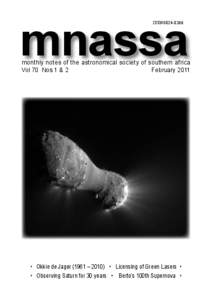 mnassa ISSN[removed]monthly notes of the astronomical society of southern africa Vol 70 Nos 1 & 2 February 2011