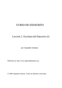 CURSO DE SÁNSCRITO  Lección 2. Escritura del Sánscrito (I) por Alejandro Gutman