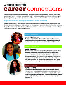 A QUICK GUIDE TO  career connections Career Connection Learning Strategies help educators connect student learning to future work. Here are examples of how the model curriculum for Ohio’s New Learning Standards incorpo