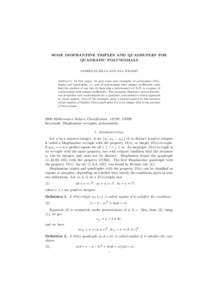 SOME DIOPHANTINE TRIPLES AND QUADRUPLES FOR QUADRATIC POLYNOMIALS ´ ANDREJ DUJELLA AND ANA JURASIC  Abstract. In this paper, we give some new examples of polynomial D(n)triples and quadruples, i.e. sets of polynomials w