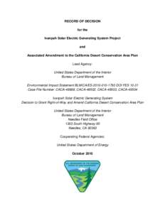 Record of Decision, Ivanpah Solar Electric