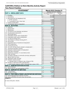 WTW 25A - CalWORKs Welfare-to-Work Monthly Activity Report - Two-Parent Families, Mar12