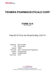 TEKMIRA PHARMACEUTICALS CORP  FORM 10-K (Annual Report)