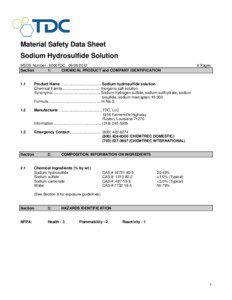 Material Safety Data Sheet Sodium Hydrosulfide Solution MSDS Number 8000TDC[removed]