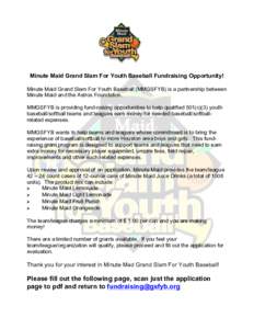 Minute Maid Grand Slam For Youth Baseball Fundraising Application