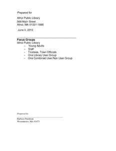 Prepared for Athol Public Library 568 Main Street Athol, MA[removed]June 4, 2010 ________________________________________