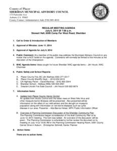 County of Placer SHERIDAN MUNICIPAL ADVISORY COUNCIL 175 Fulweiler Ave Auburn, CA[removed]County Contact: Administrative Aide[removed]