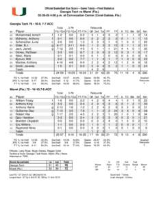 Official Basketball Box Score -- Game Totals -- Final Statistics Georgia Tech vs Miami (Fla[removed]:00 p.m. at Convocation Center (Coral Gables, Fla.) Georgia Tech 76 • 16-9, 7-7 ACC ##