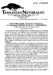 No. 99  OCTOBER 1989 TASMANIAN NATURALIST REGIS1ERED BY AUSlRAUA POST PUBUCAllON No. T8H0495 ISSN