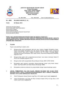 JABATAN BENDAHARI NEGERI SABAH Wisma Kewangan Jalan Tunku Abdul Rahman Beg Berkunci No[removed]Kota Kinabalu Sabah, Malaysia