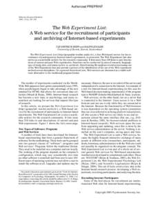 The Web Experiment List:A Web service for the recruitment of participantsand archiving of Internet-based experiments