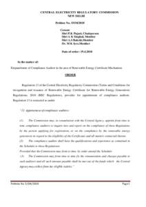 CENTRAL ELECTRICITY REGULATORY COMMISSION NEW DELHI Petition No. 5/SM/2018 Coram: Shri P.K Pujari, Chairperson Shri A K Singhal, Member