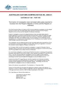 AUSTRALIAN CUSTOMS DUMPING NOTICE No[removed]