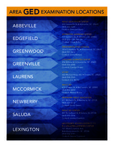 Area  GED Examination Locations abbeville