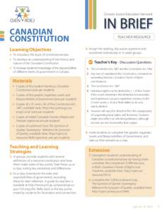 Ontario Justice Education Network  CANADIAN CONSTITUTION Learning Objectives