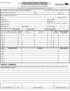 Labour and Immigration  APPLICATION FOR SPECIAL ACCEPTANCE OF UNAPPROVED ELECTRICAL EQUIPMENT Schedule 