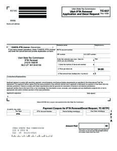 TC-937, Utah IFTA Renewal Application and Decal Request