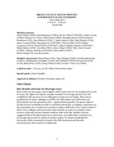 DRAFT: FACULTY SENATE MINUTES SAM HOUSTON STATE UNIVERSITY 7 November[removed]:30 p.m. – 5:00 p.m. Austin Hall Members present: