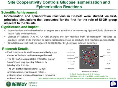 Site Cooperativity Controls Glucose Isomerization and Epimerization Reactions Scientific Achievement Isomerization and epimerization reactions in Sn-beta were studied via firstprinciples simulations that accounted for th