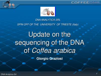 DNA ANALYTICA SRL SPIN OFF OF THE UNIVERSITY OF TRIESTE (Italy) Update on the sequencing of the DNA of Coffea arabica