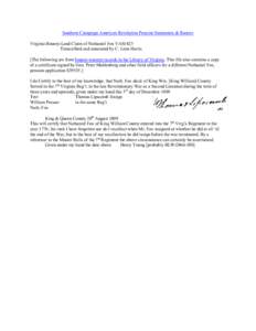 Southern Campaign American Revolution Pension Statements & Rosters Virginia Bounty-Land Claim of Nathaniel Fox VAS1423 Transcribed and annotated by C. Leon Harris [The following are from bounty-warrant records in the Lib