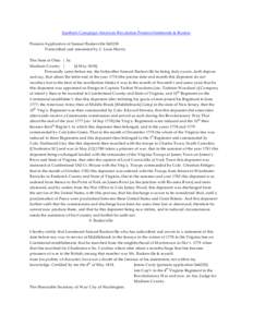 Southern Campaign American Revolution Pension Statements & Rosters Pension Application of Samuel Baskerville S45238 Transcribed and annotated by C. Leon Harris The State of Ohio } Ss Madison County } [4 May 1818]