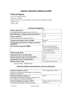 Austria: Industrial relations profile Facts and figures Area: 83,872 square kilometres Population: 8.4 million Language: German, Slovenian (regional), Croatian (regional), Hungarian (regional) Capital: Vienna