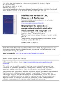 This article was downloaded by: [Goldsmiths, University of London], [Daniel Müllensiefen] On: 05 March 2012, At: 07:52 Publisher: Routledge Informa Ltd Registered in England and Wales Registered Number: Regi