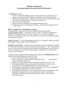 Michigan Warehouser Licensing Requirements and General Information A 