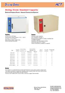 Drying Ovens“Standard Capacity” General Purpose Ovens - Natural Convection System Features  Options