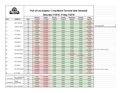 Port of Los Angeles / Long Beach Terminal Gate Schedule SaturdayFridayPORT TERMINAL