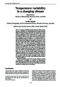 Aust. Met. Mag[removed]110  Temperature variability in a changing climate Scott Power Bureau of Meteorology Research Centre, Australia