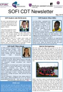 SOFI CDT Newsletter May 2015 SOFI Student: Jake McClements My name is Jake McClements, and I am a student from the first SOFI