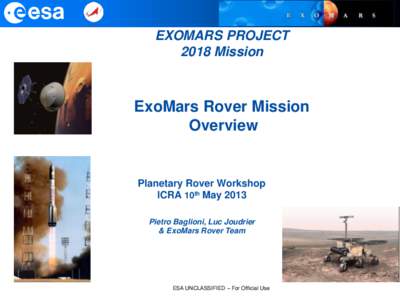 EXOMARS PROJECT 2018 Mission ExoMars Rover Mission Overview