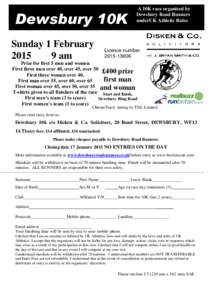 Dewsbury 10K Sunday 1 February[removed]am  A 10K race organised by