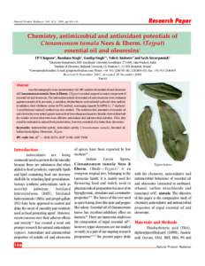 Natural Product Radiance, Vol. 8(2), 2009, ppResearch Paper Chemistry, antimicrobial and antioxidant potentials of Cinnamomum tamala Nees & Eberm. (Tejpat)