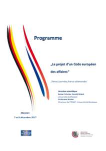 Programme  „Le projet d’un Code européen des affaires“ ‚7èmes Journées franco-allemandes’