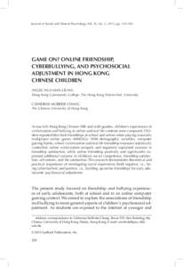 Journal of Social and Clinical Psychology, Vol. 32, No. 2, 2013, ppLeung and mcbride-chang GAME ON?  Game On? Online Friendship,