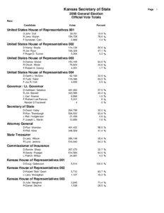 Kansas Secretary of State 2006 General Election Official Vote Totals