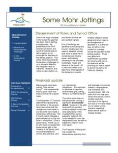 Some Mohr Jottings February 2011 BC Synod Bishop’s Letter  Discernment of Roles and Synod Office