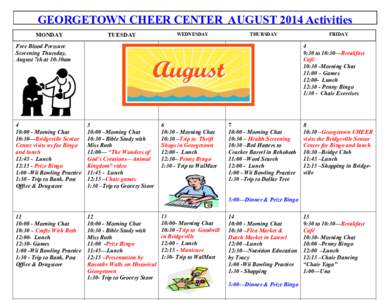 GEORGETOWN CHEER CENTER AUGUST 2014 Activities MONDAY TUESDAY  WEDNESDAY