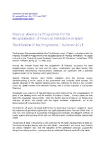 Summary for non-specialists Occasional Papers No[removed]July 2013 Occasional Papers index Financial Assistance Programme for the Recapitalisation of Financial Institutions in Spain.