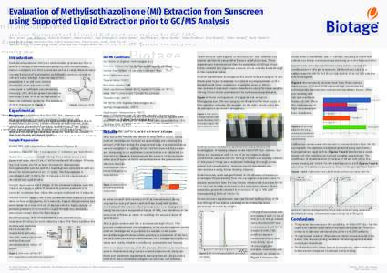 Evaluation of Methylisothiazolinone (MI) Extraction from Sunscreen using Supported Liquid Extraction prior to GC/MS Analysis Rhys Jones1, Lee Williams1, Katie-Jo Teehan1, Helen Lodder1, Alan Edgington1, Adam Senior1, Geo