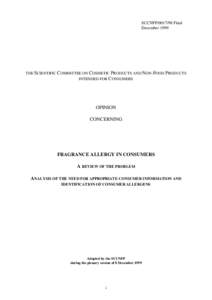 SCCNFP[removed]Final December 1999 THE SCIENTIFIC COMMITTEE ON COSMETIC PRODUCTS AND NON-FOOD PRODUCTS INTENDED FOR CONSUMERS