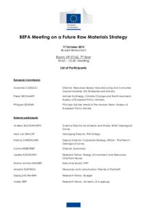 BEPA Meeting on a Future Raw Materials Strategy 17 October 2013 Brussels Berlaymont Room VIP 07/62, 7th floor 10:45 – 12:45: Meeting