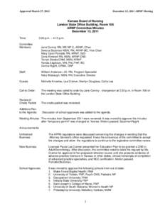 Approved March 27, 2012  December 13, 2011 ARNP Meeting Kansas Board of Nursing Landon State Office Building, Room 106