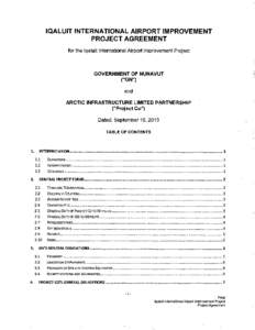 IQALUIT INTERNATIONAL AIRPORT IMPROVEMENT PROJECT AGREEMENT for the lqaluit International Airport Improvement Project GOVERNMENT OF NUNAVUT (