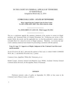 IN THE COURT OF CRIMINAL APPEALS OF TENNESSEE AT KNOXVILLE Assigned on Briefs July 22, 2014 CUMECUS R. CATES v.STATE OF TENNESSEE Direct Appeal from the Criminal Court for Knox County